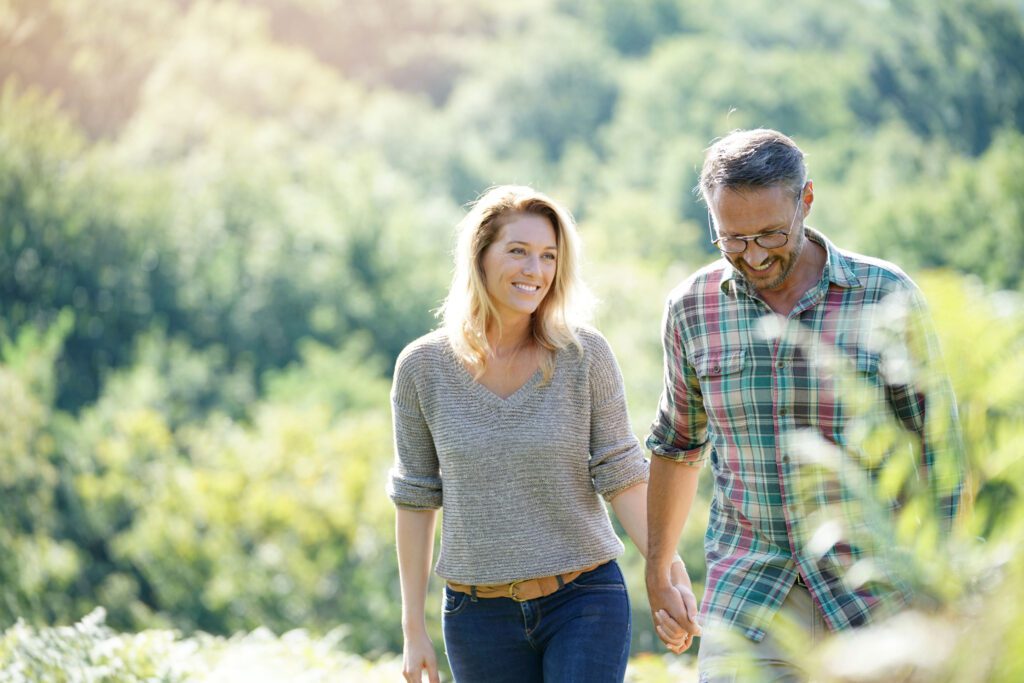 a couple dating on a nature walk